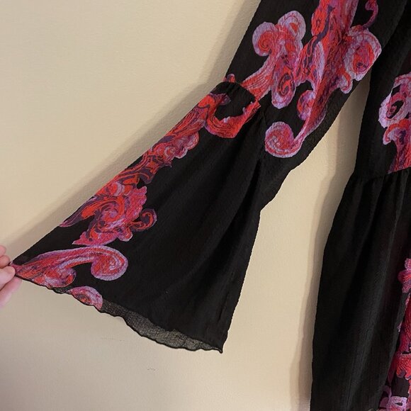 Intimately Free People M Black Floral Sheer Boho Bell Sleeve Symphony Slip Dress - Picture 4 of 11